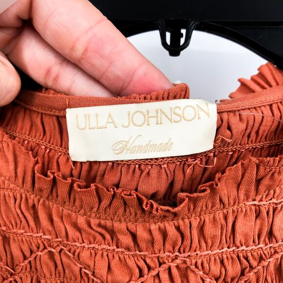 ULLA JOHNSON Women's Madeline Midi Dress Size 2 Orange Clay Ruffle Smocked NWT - Picture 13 of 13